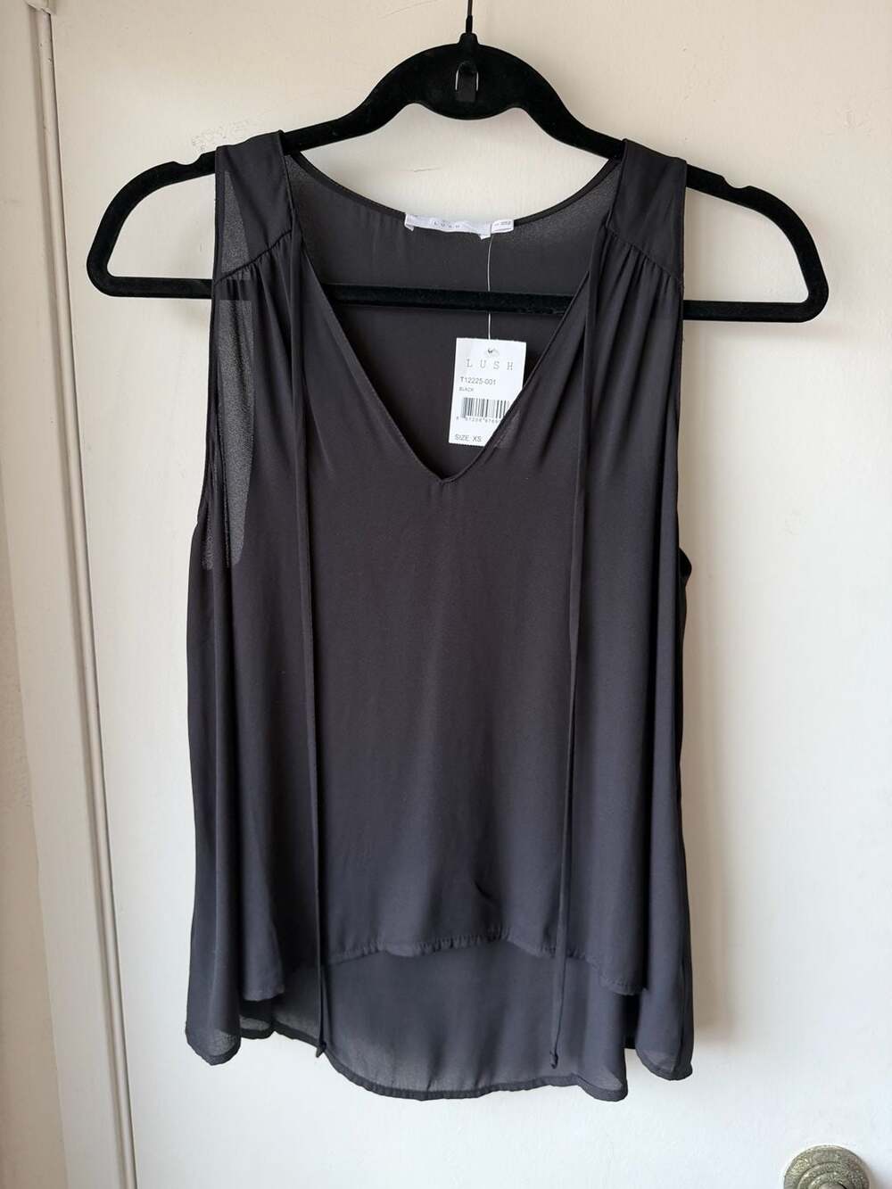 Lush Tank Top Size XS Black V-Neck Hi-Low Chiffon Sleeveless Blouse